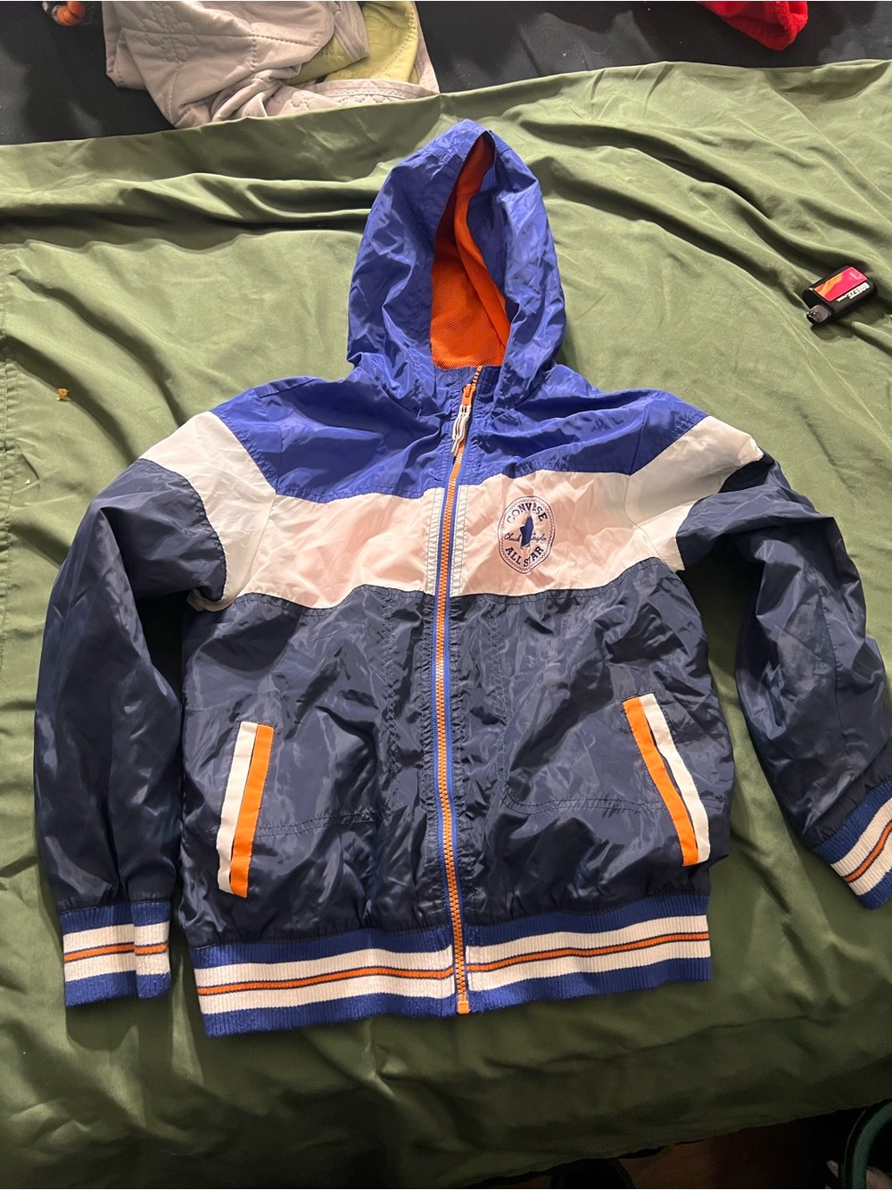 Converse Boys Colorblock Hooded Windbreaker Jacket - Blue White Orange